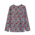 Black And White Striped Chili Print Long Sleeve Short Coat