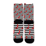 Black And White Striped Chili Print Long Socks