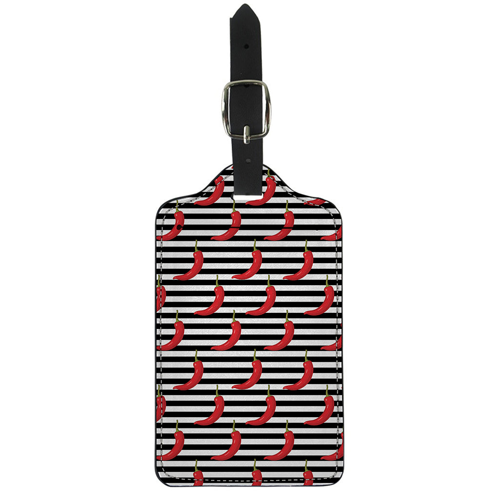 Black And White Striped Chili Print Luggage Tag
