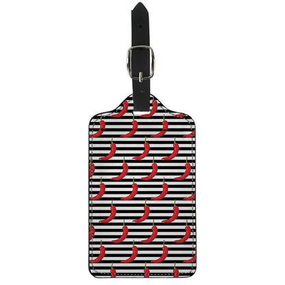 Black And White Striped Chili Print Luggage Tag