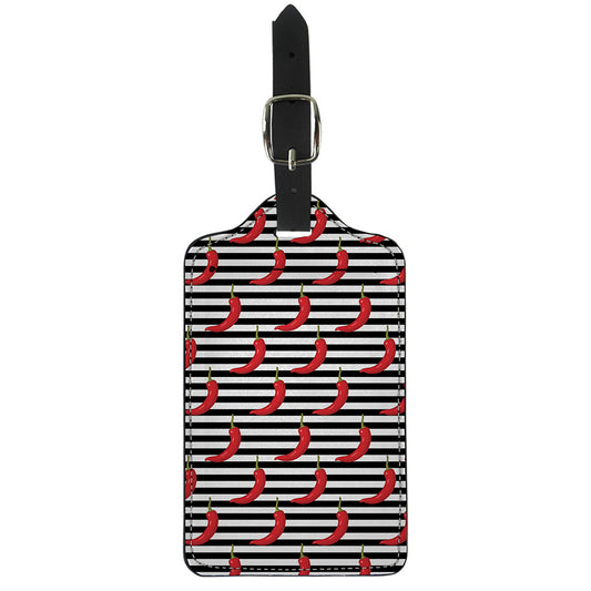 Black And White Striped Chili Print Luggage Tag