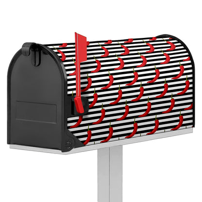 Black And White Striped Chili Print Mailbox Cover