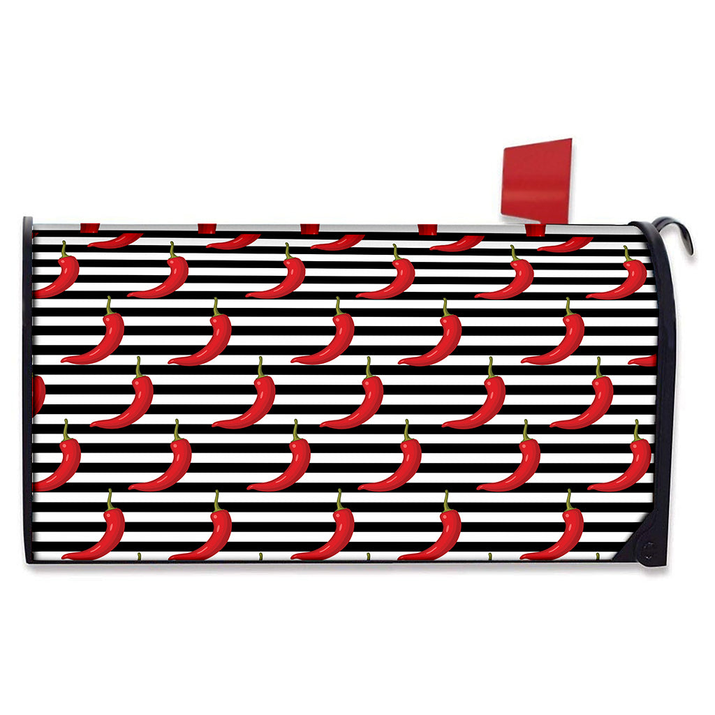 Black And White Striped Chili Print Mailbox Cover