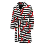 Black And White Striped Chili Print Men's Bathrobe