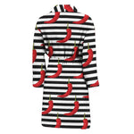 Black And White Striped Chili Print Men's Bathrobe
