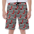 Black And White Striped Chili Print Men's Beach Shorts