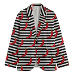 Black And White Striped Chili Print Men's Blazer