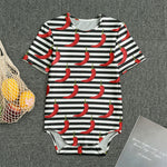 Black And White Striped Chili Print Men's Bodysuit