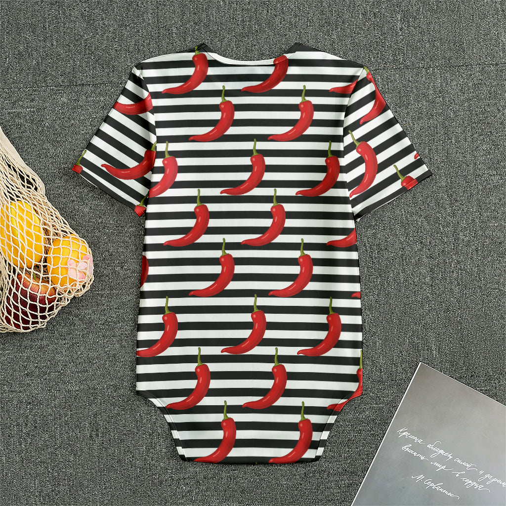 Black And White Striped Chili Print Men's Bodysuit