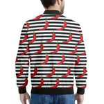 Black And White Striped Chili Print Men's Bomber Jacket