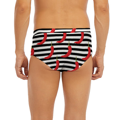Black And White Striped Chili Print Men's Briefs