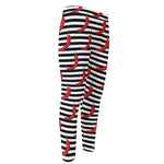 Black And White Striped Chili Print Men's Compression Pants