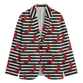Black And White Striped Chili Print Men's Cotton Blazer