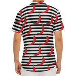 Black And White Striped Chili Print Men's Deep V-Neck Shirt