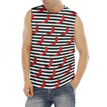 Black And White Striped Chili Print Men's Fitness Tank Top