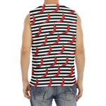 Black And White Striped Chili Print Men's Fitness Tank Top