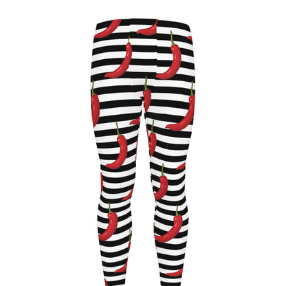 Black And White Striped Chili Print Men's leggings