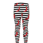 Black And White Striped Chili Print Men's leggings