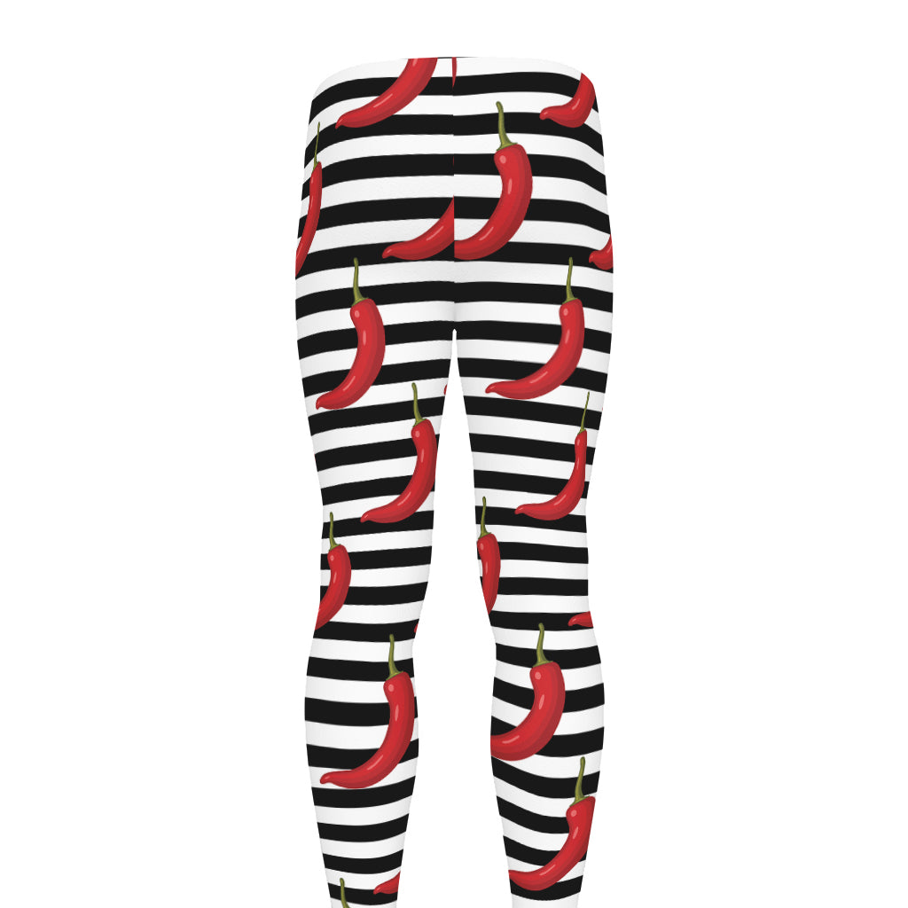 Black And White Striped Chili Print Men's leggings