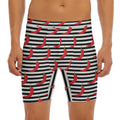 Black And White Striped Chili Print Men's Long Boxer Briefs