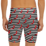 Black And White Striped Chili Print Men's Long Boxer Briefs