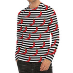 Black And White Striped Chili Print Men's Long Sleeve Rash Guard