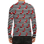 Black And White Striped Chili Print Men's Long Sleeve Rash Guard