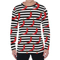 Black And White Striped Chili Print Men's Long Sleeve T-Shirt
