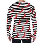 Black And White Striped Chili Print Men's Long Sleeve T-Shirt