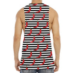 Black And White Striped Chili Print Men's Muscle Tank Top