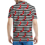 Black And White Striped Chili Print Men's Polo Shirt