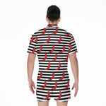 Black And White Striped Chili Print Men's Rompers