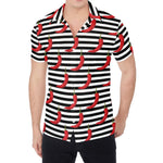 Black And White Striped Chili Print Men's Shirt