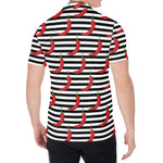 Black And White Striped Chili Print Men's Shirt
