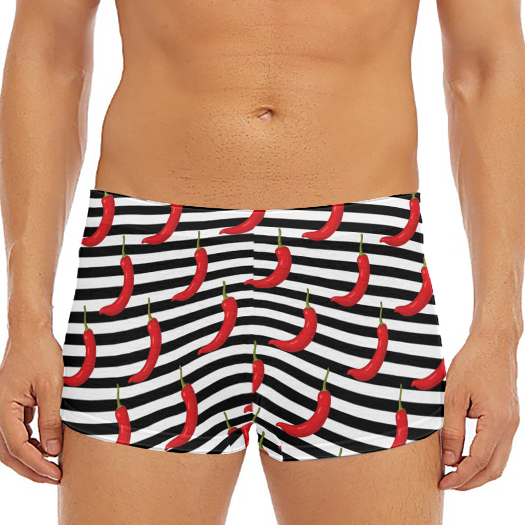 Black And White Striped Chili Print Men's Short Boxer Briefs