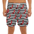 Black And White Striped Chili Print Men's Split Running Shorts