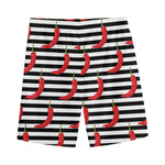 Black And White Striped Chili Print Men's Sports Shorts