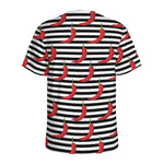 Black And White Striped Chili Print Men's Sports T-Shirt