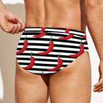 Black And White Striped Chili Print Men's Swim Briefs