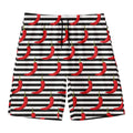 Black And White Striped Chili Print Men's Swim Trunks