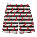 Black And White Striped Chili Print Men's Swim Trunks