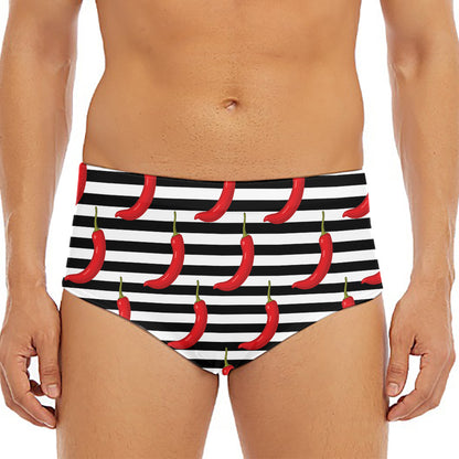 Black And White Striped Chili Print Men's Triangle Swim Briefs