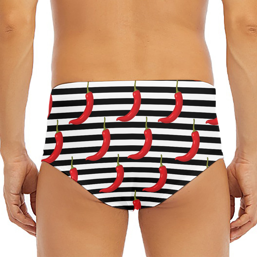 Black And White Striped Chili Print Men's Triangle Swim Briefs