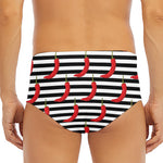 Black And White Striped Chili Print Men's Triangle Swim Briefs