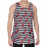 Black And White Striped Chili Print Men's Velvet Tank Top