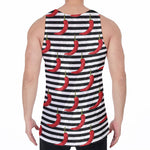 Black And White Striped Chili Print Men's Velvet Tank Top