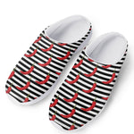 Black And White Striped Chili Print Mesh Casual Shoes
