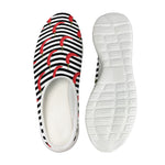 Black And White Striped Chili Print Mesh Casual Shoes