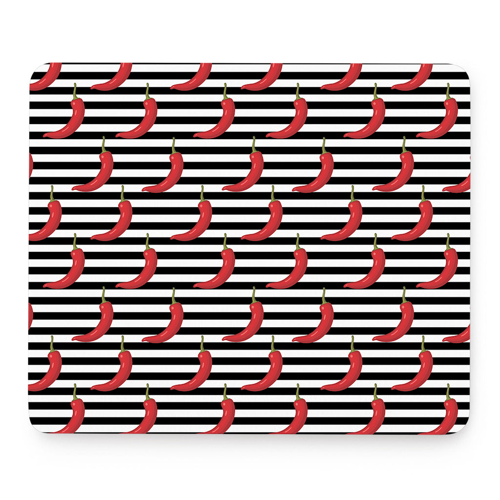 Black And White Striped Chili Print Mouse Pad