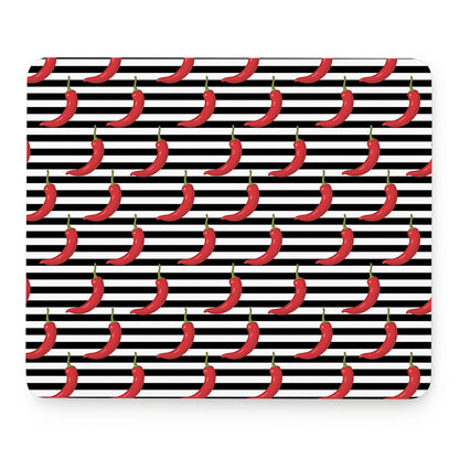 Black And White Striped Chili Print Mouse Pad